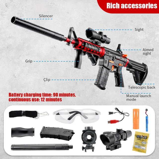 A4R M416 Electric Toy Gun - High-Speed Gel Ball Blaster with Drum Magazine, 80ft Range, Rechargeable Battery & Accessories - Perfect for Outdoor Play & Gifts