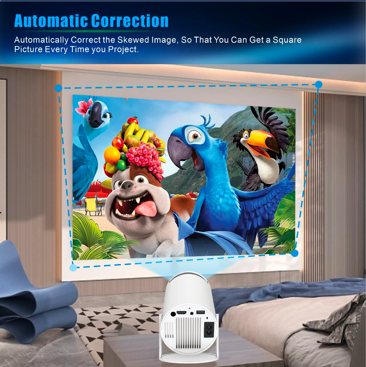 A4R Smart 4K Projector: 12000 Lumens, Native 1080P (Supports 4K), Android 13, 180° Rotation, Auto/Manual Focus, Dual-Band Wi-Fi 6, Bluetooth 5.2 - Your Ultimate Portable Movie Projector