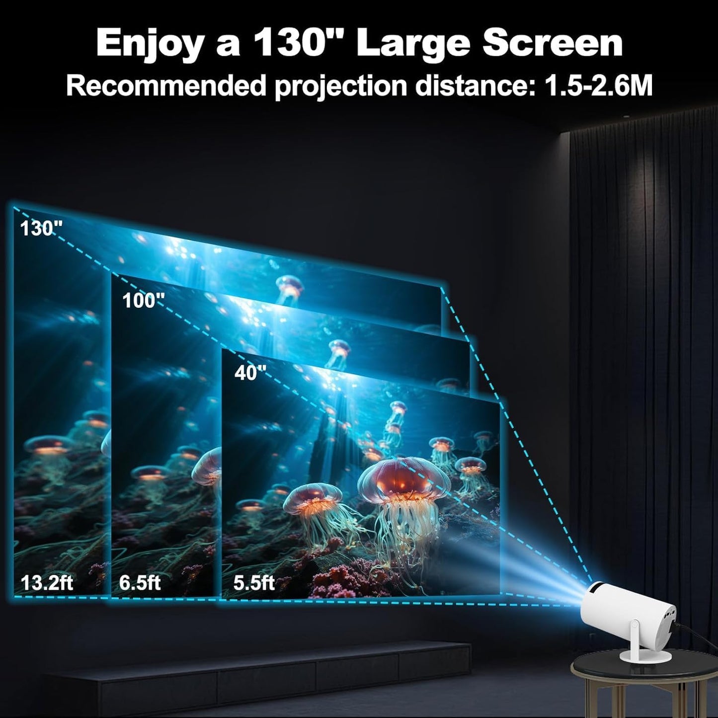 A4R Smart 4K Projector: 12000 Lumens, Native 1080P (Supports 4K), Android 13, 180° Rotation, Auto/Manual Focus, Dual-Band Wi-Fi 6, Bluetooth 5.2 - Your Ultimate Portable Movie Projector