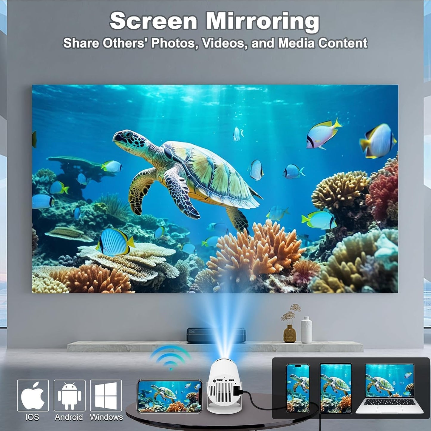 A4R Smart 4K Projector: 12000 Lumens, Native 1080P (Supports 4K), Android 13, 180° Rotation, Auto/Manual Focus, Dual-Band Wi-Fi 6, Bluetooth 5.2 - Your Ultimate Portable Movie Projector