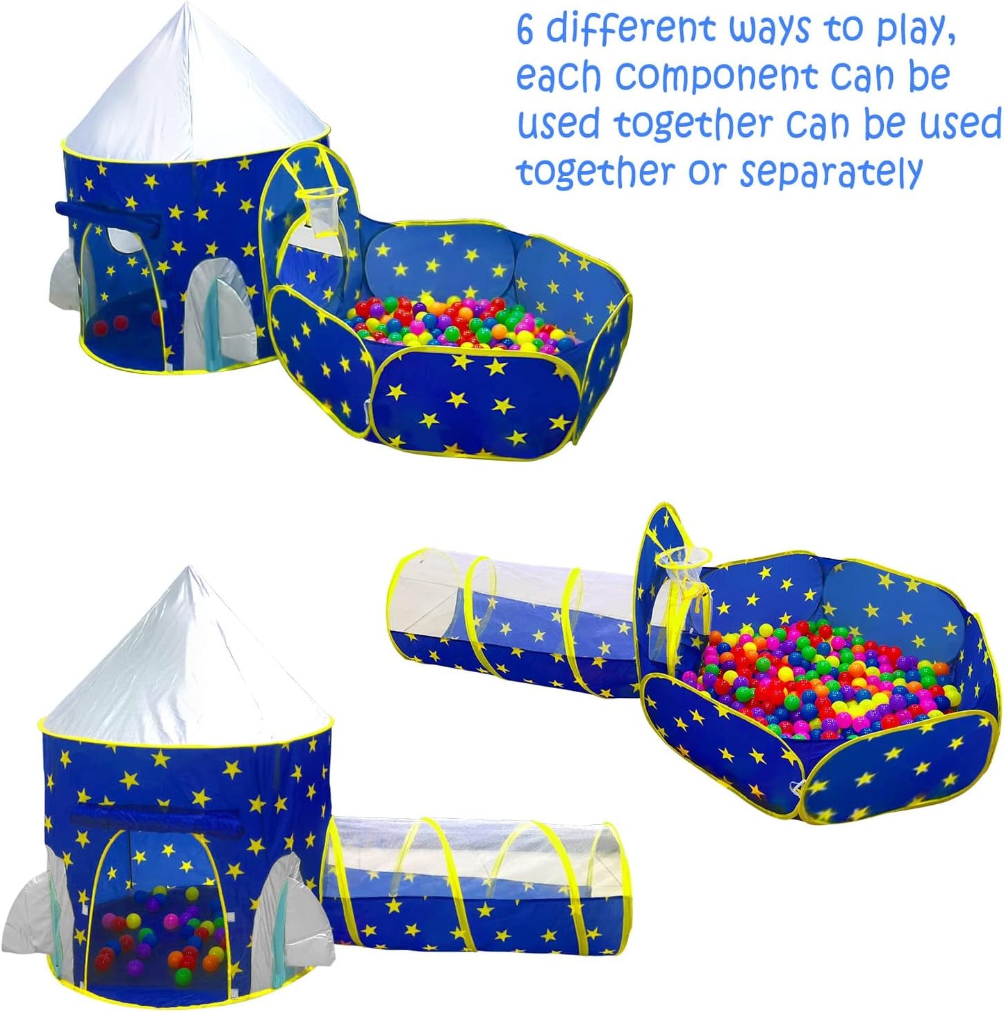 A4R 3pc Kids Play Tent for Boys with Ball Pit, Crawl Tunnel, Princess Tents for Toddlers, Baby Space World Playhouse Toys, Boys& Girls