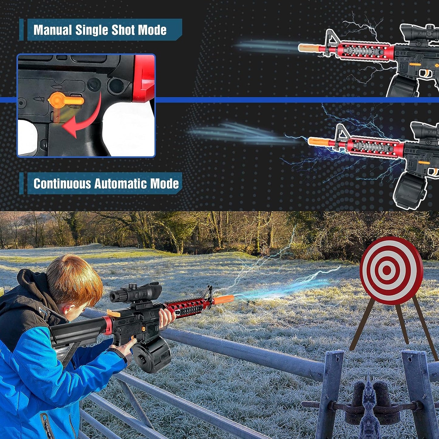 A4R M416 Electric Toy Gun - High-Speed Gel Ball Blaster with Drum Magazine, 80ft Range, Rechargeable Battery & Accessories - Perfect for Outdoor Play & Gifts