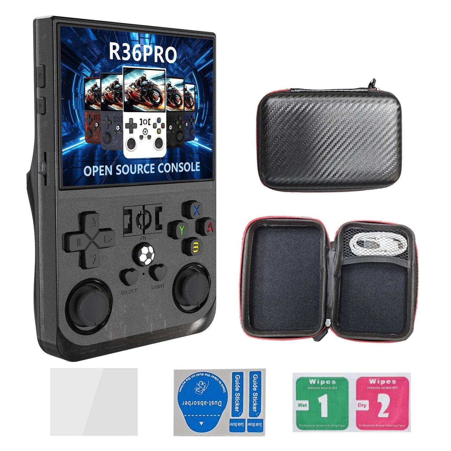 2025 Upgrade R36Pro Retro Handheld Game Console with 64GBuilt-in 18000+ Classic Games, Portable Video Gaming Console Linux System 4.0 Inch IPS Screen, 4000mAh Rechargeable Battery-Black