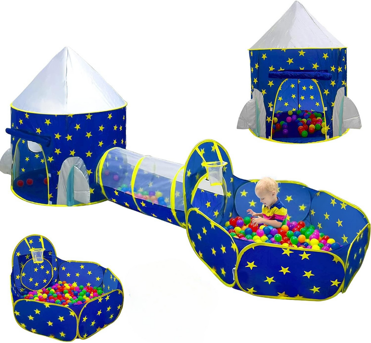 A4R 3pc Kids Play Tent for Boys with Ball Pit, Crawl Tunnel, Princess Tents for Toddlers, Baby Space World Playhouse Toys, Boys& Girls