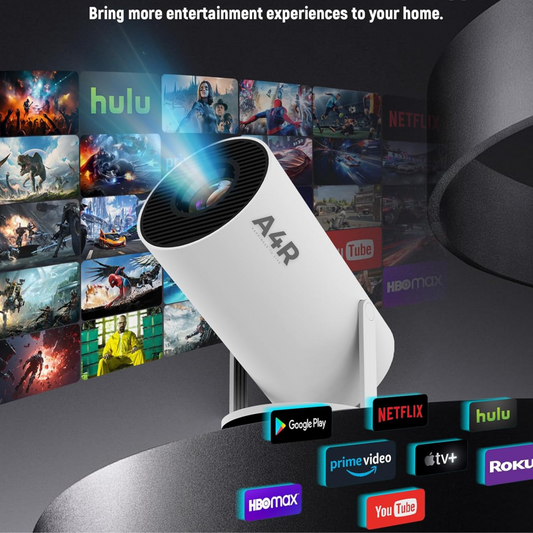 A4R Smart 4K Projector: 12000 Lumens, Native 1080P (Supports 4K), Android 13, 180° Rotation, Auto/Manual Focus, Dual-Band Wi-Fi 6, Bluetooth 5.2 - Your Ultimate Portable Movie Projector